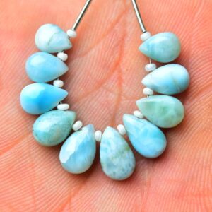 Natural Larimar Plain Pear Beads 6x8mm to 6x9.5mm Smooth Pear Briolettes Larimar Pear Beads Gemstone Beads Wholesale Beads 10 Pcs No5880