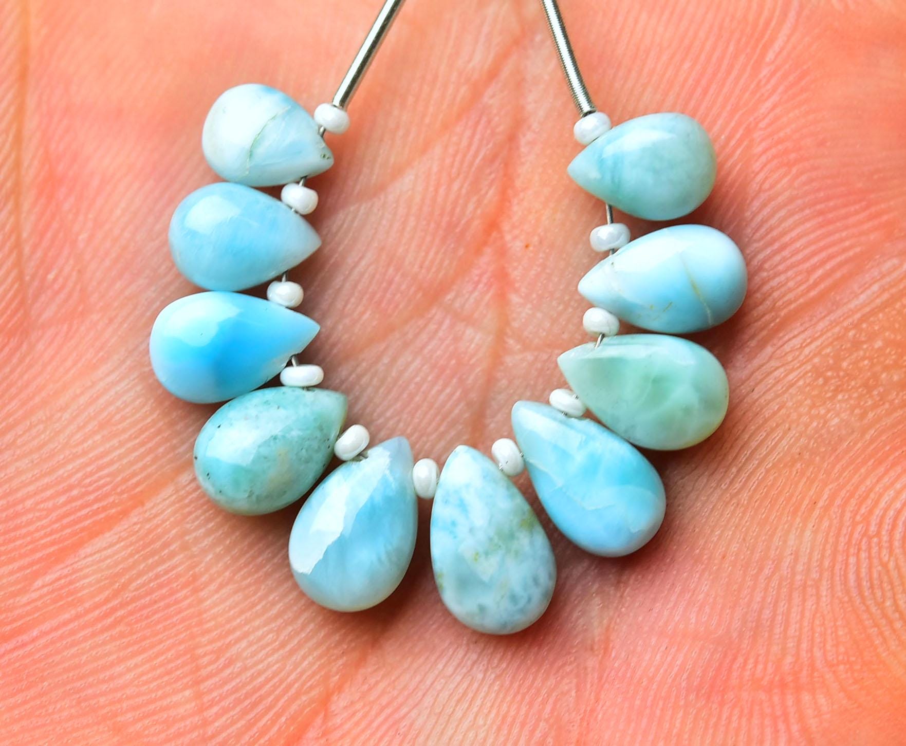 Natural Larimar Plain Pear Beads 6x8mm To 6x9.5mm Smooth Pear Briolettes Larimar Pear Beads Gemstone Beads Wholesale Beads 10 Pcs No5880