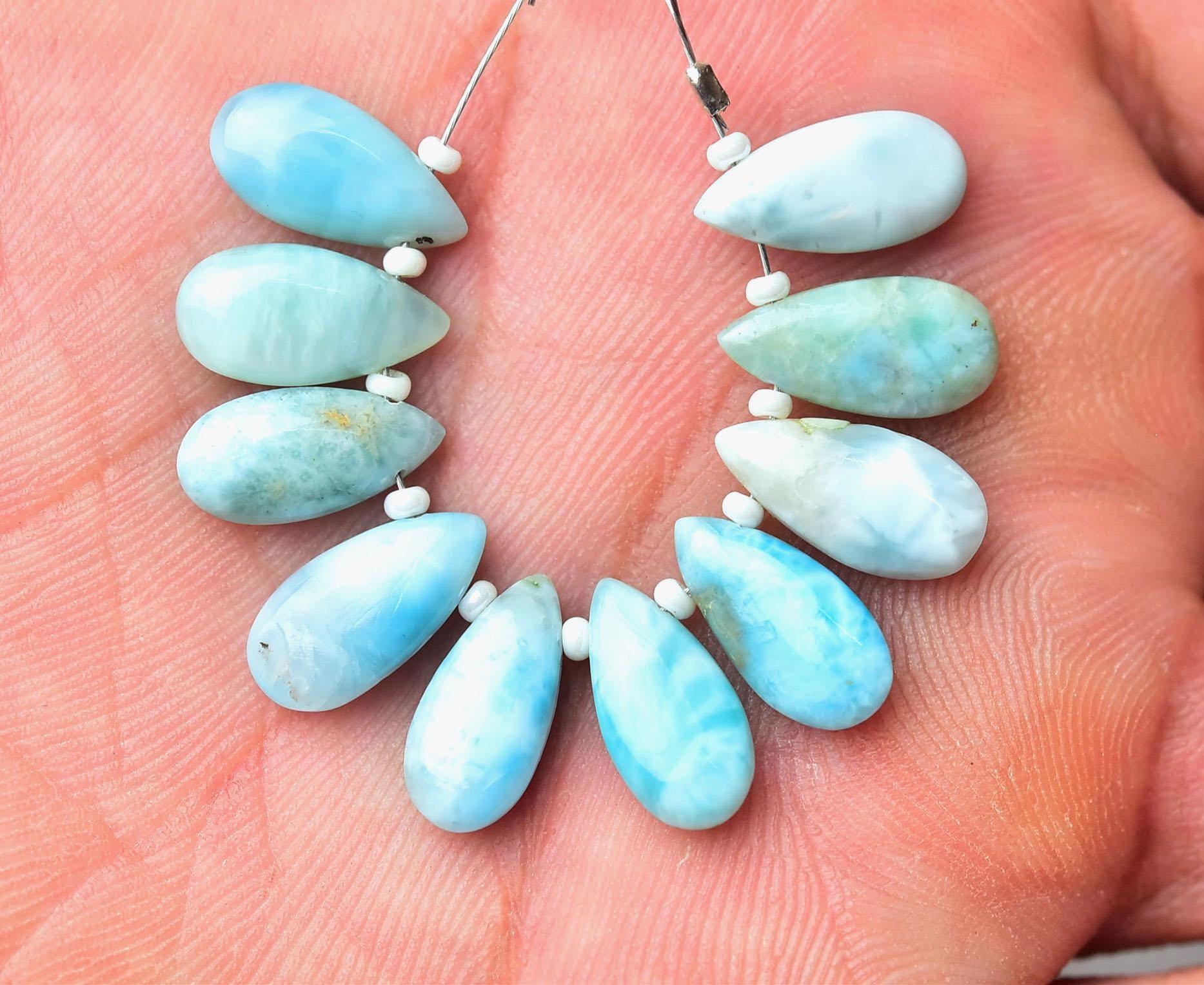 Natural Larimar Plain Pear Beads 6x13mm Smooth Pear Briolettes Larimar Beads Gemstone Beads Earring Beads For Jewelry Making 4,6,8pcs No5989
