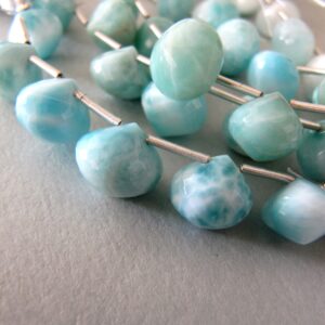 Larimar onions • AAA micro faceted onion briolettes • Natural Dominican • Pastel blue with white marble pattern