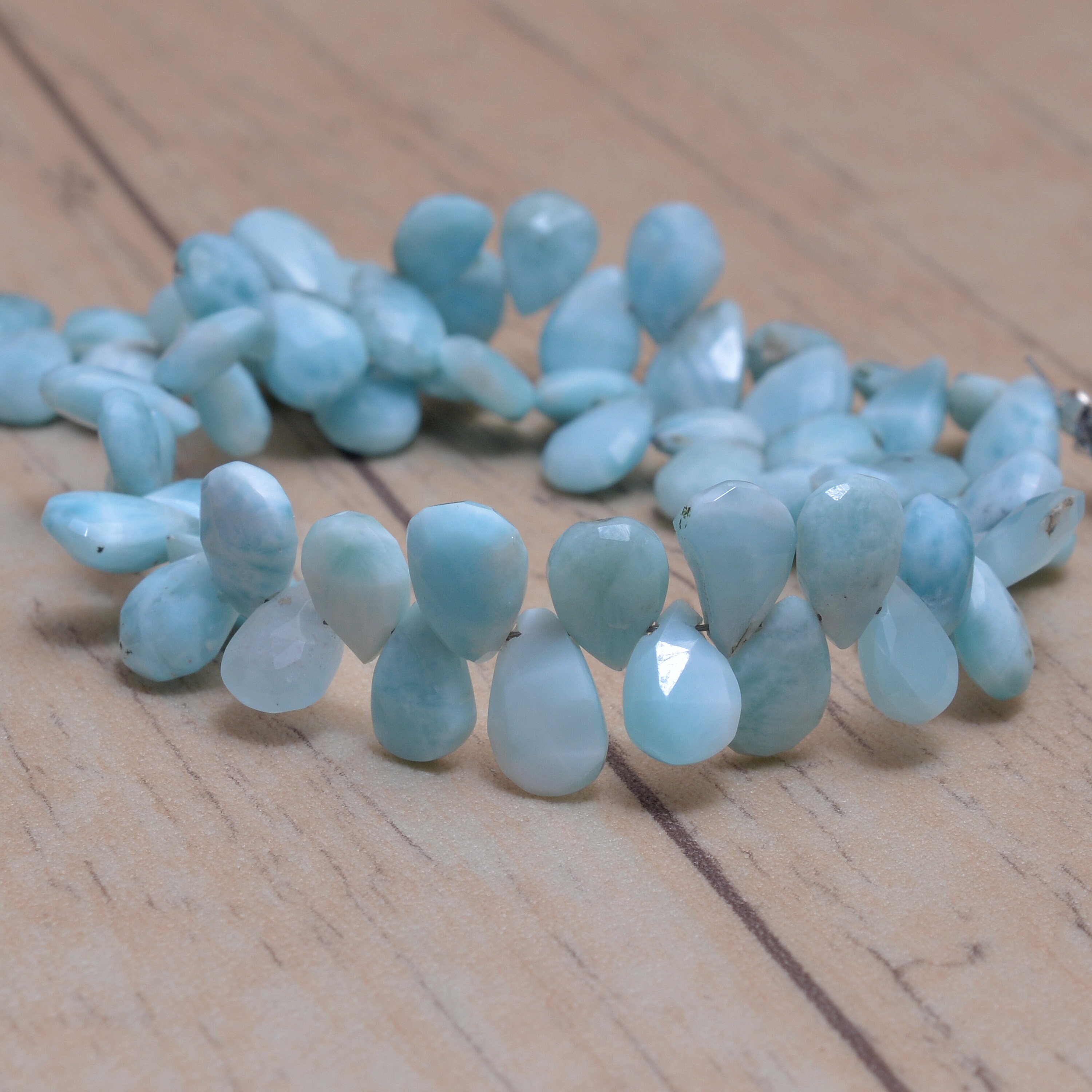 Rare Larimar Briolette, Larimar Gemstone 5x8mm Faceted Pear Beads | 8inch Strand | Natural Larimar Semi Precious Gemstone Briolette Beads Rare Larimar Briolette, Larimar Gemstone 5x8mm Faceted Pear Beads | 8inch Strand | Natural Larimar Semi Precious Gemstone Briolette Beads