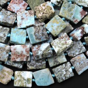 Read Natural Blue Larimar W/ Red Iron Matrix Beads Hand Cut Square 15.5" Strand Read Natural Blue Larimar W/ Red Iron Matrix Beads Hand Cut Square 15.5" Strand