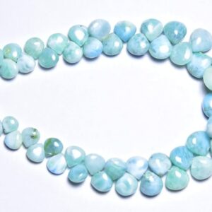 Superb Larimar Heart Briolette Beads - 8 inches - Natural Beautiful Smooth Larimar Heart Briolettes - Side Drilled - Size is 6.5 - 7 mm #323 Superb Larimar Heart Briolette Beads - 8 inches - Natural Beautiful Smooth Larimar Heart Briolettes - Side Drilled - Size is 6.5 - 7 mm #323
