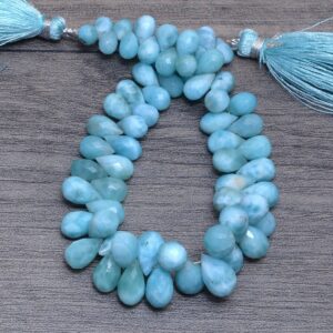 Larimar Teardrop Beads, Gemstone 7x5mm-6x8mm Drops Briolette | 8inch Strand | Natural Dominican Larimar Semi Precious Gemstone Loose Beads Larimar Teardrop Beads, Gemstone 7x5mm-6x8mm Drops Briolette | 8inch Strand | Natural Dominican Larimar Semi Precious Gemstone Loose Beads