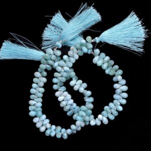 Larimar Teardrop Briolette Beads, Gemstone 5x8mm-6x9mm Graduating Faceted Drops | 8" Strand | Natural Larimar Semi Precious Gemstone Beads Larimar Teardrop Briolette Beads, Gemstone 5x8mm-6x9mm Graduating Faceted Drops | 8" Strand | Natural Larimar Semi Precious Gemstone Beads