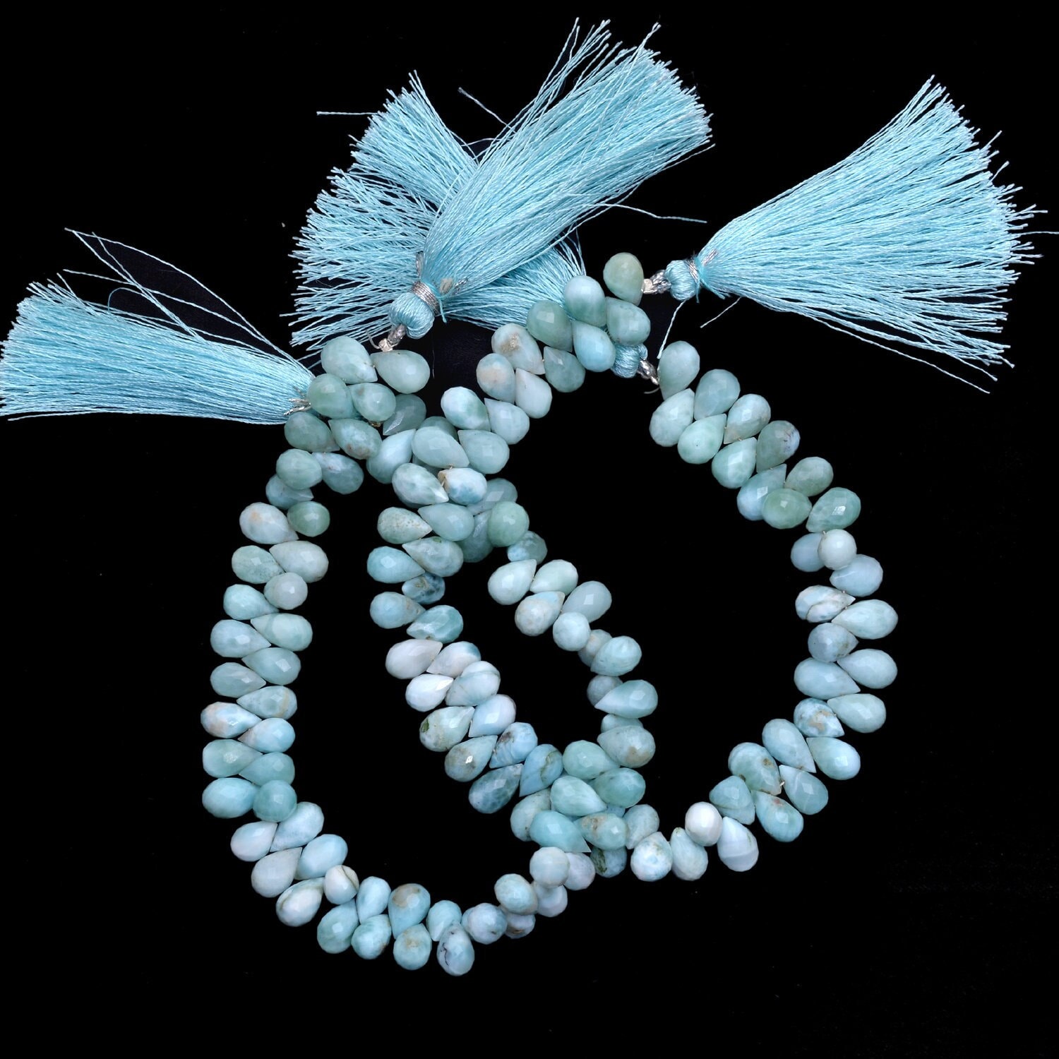 Larimar Teardrop Briolette Beads, Gemstone 5x8mm-6x9mm Graduating Faceted Drops | 8" Strand | Natural Larimar Semi Precious Gemstone Beads