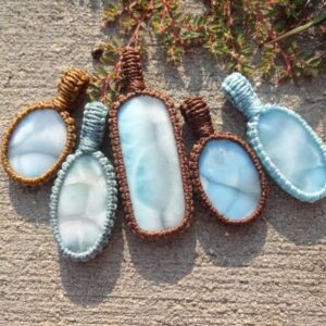 Blue Larimar necklace, delicate stone pendant, blue stone macrame pendant, blue stone jewelry, Yoga necklace gift, handmade jewelry gift
