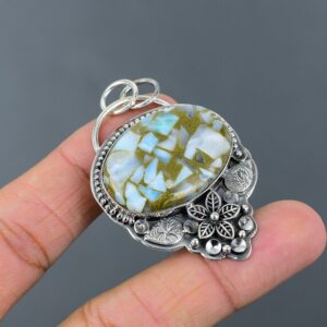 Copper Larimar 925 Sterling Silver Flower Pendant: Handmade Gemstone Jewelry Copper Larimar 925 Sterling Silver Flower Pendant: Handmade Gemstone Jewelry