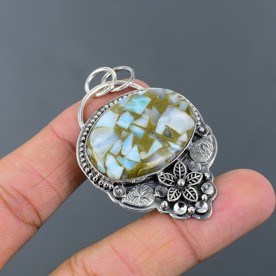Copper Larimar 925 Sterling Silver Flower Pendant: Handmade Gemstone Jewelry Copper Larimar 925 Sterling Silver Flower Pendant: Handmade Gemstone Jewelry