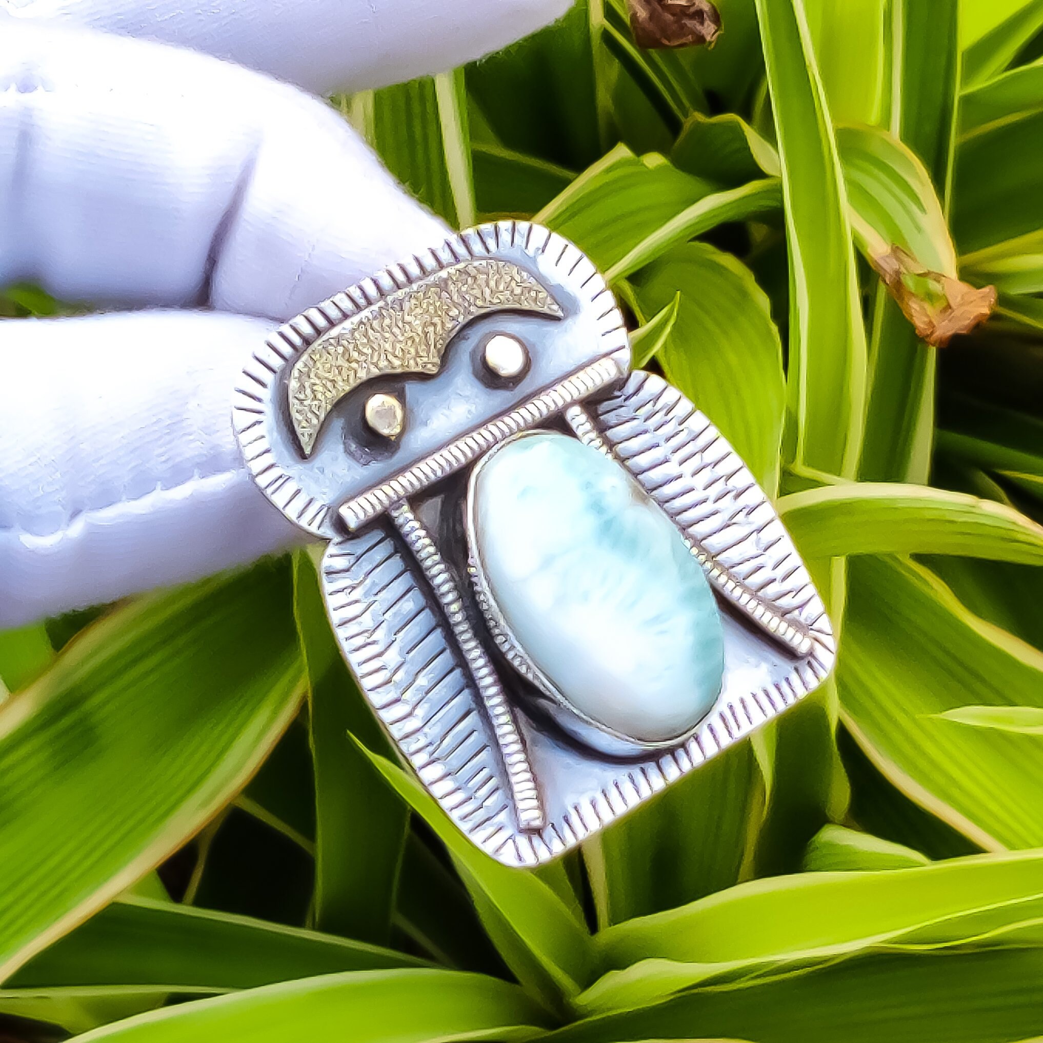 Handmade Larimar Pendant: 925 Sterling Silver, 18k Gold Plated