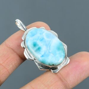 Handmade Larimar Pendant: 925 Sterling Silver Gemstone Jewelry Handmade Larimar Pendant: 925 Sterling Silver Gemstone Jewelry