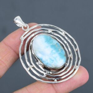 Handmade Larimar Pendant: 925 Sterling Silver Gemstone Jewelry Handmade Larimar Pendant: 925 Sterling Silver Gemstone Jewelry