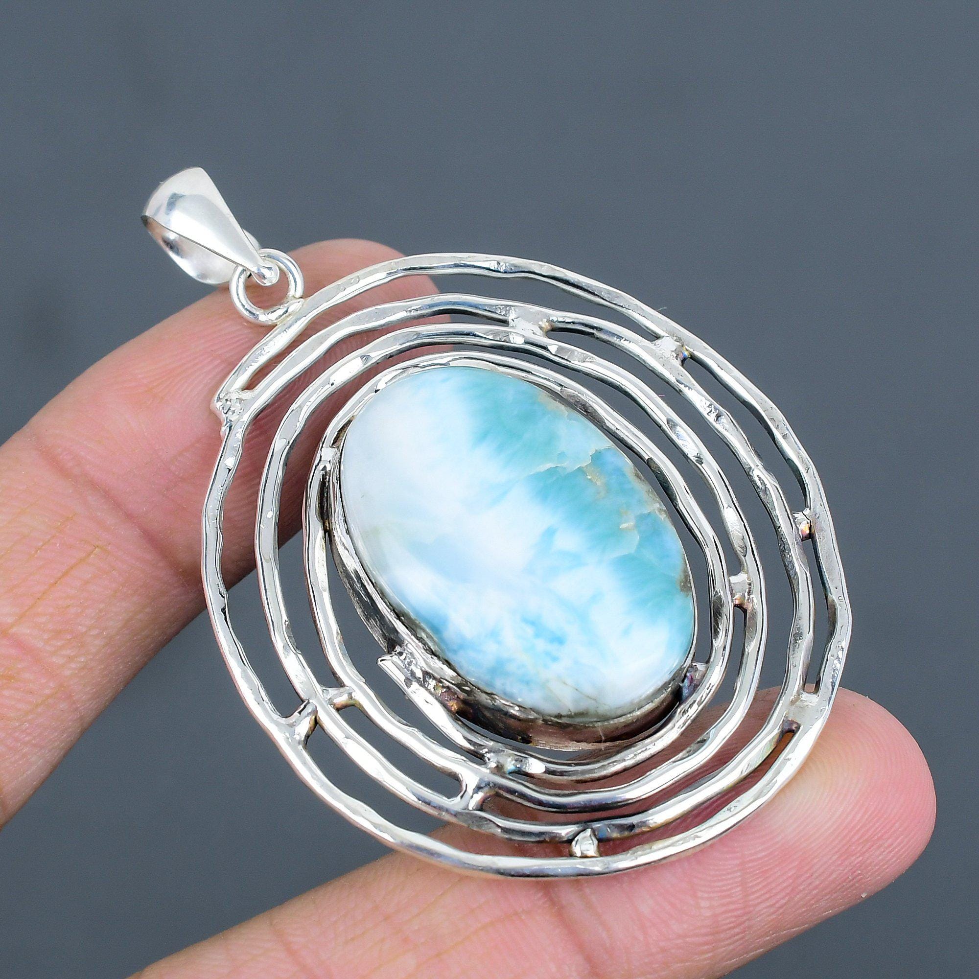 Handmade Larimar Pendant: 925 Sterling Silver Gemstone Jewelry