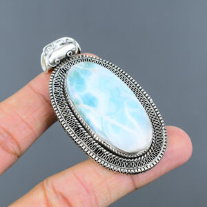 Handmade Larimar Pendant: 925 Sterling Silver Gemstone Jewelry Handmade Larimar Pendant: 925 Sterling Silver Gemstone Jewelry
