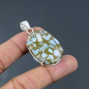 Handmade Copper Larimar Pendant: 925 Sterling Silver Gemstone Jewelry Handmade Copper Larimar Pendant: 925 Sterling Silver Gemstone Jewelry