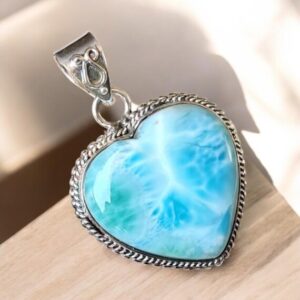 Handmade Larimar Heart Pendant: Sterling Silver Charm, Boho Necklace Handmade Larimar Heart Pendant: Sterling Silver Charm, Boho Necklace