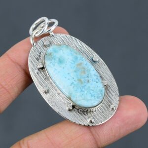 Handmade Larimar Pendant: Oval Gemstone, 925 Sterling Silver