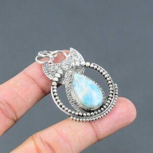 Handmade Pear Larimar Pendant: 925 Sterling Silver, 18K Gold Plated Handmade Pear Larimar Pendant: 925 Sterling Silver, 18K Gold Plated
