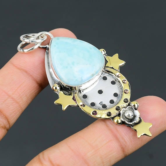 Handmade Larimar Star Pendant: 925 Sterling Silver Gemstone Jewelry