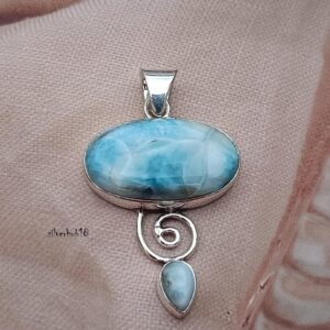 Handmade Larimar Pendant: Sterling Silver Boho Necklace Handmade Larimar Pendant: Sterling Silver Boho Necklace