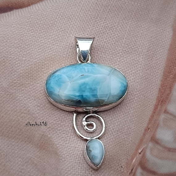 Handmade Larimar Pendant: Sterling Silver Boho Necklace