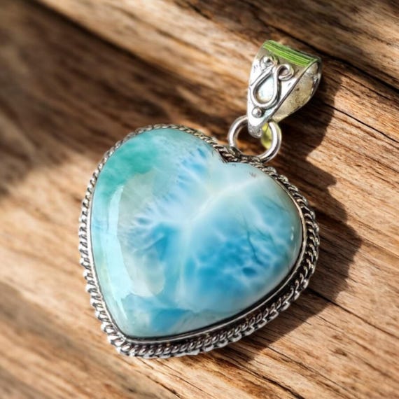 Larimar Heart Pendant: 925 Sterling Silver Boho Charm