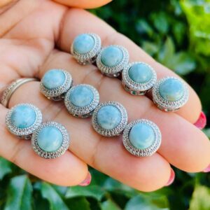 Mini Larimar Crystal Charm: Silver Tone Pendant Bead (11mm) Mini Larimar Crystal Charm: Silver Tone Pendant Bead (11mm)