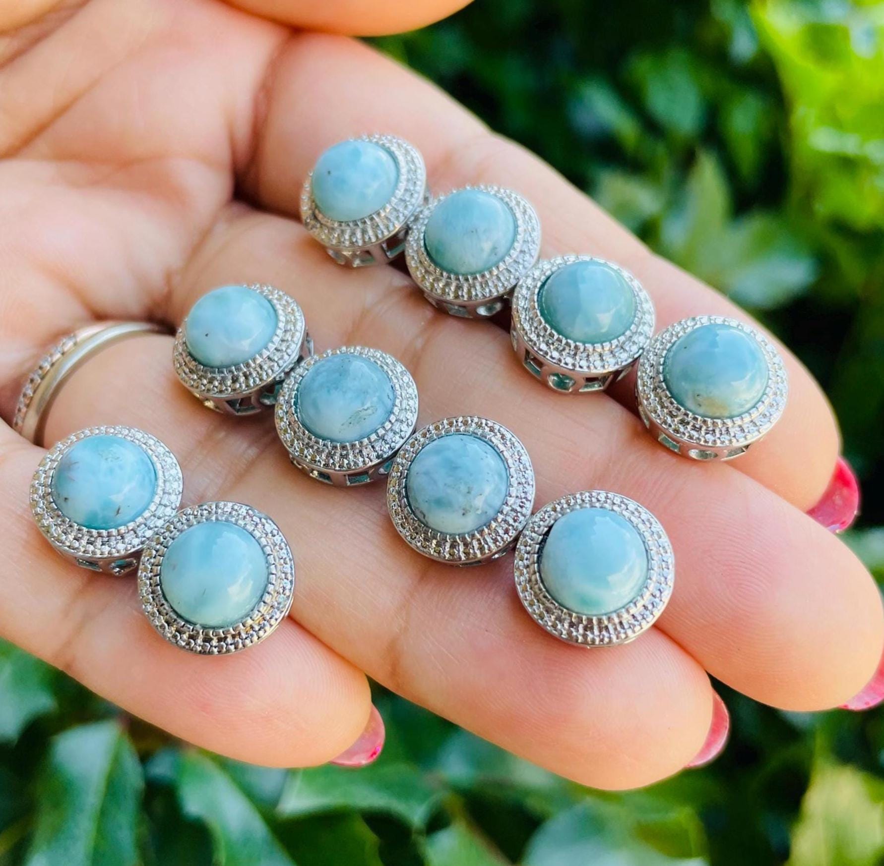 Mini Larimar Crystal Charm: Silver Tone Pendant Bead (11mm)