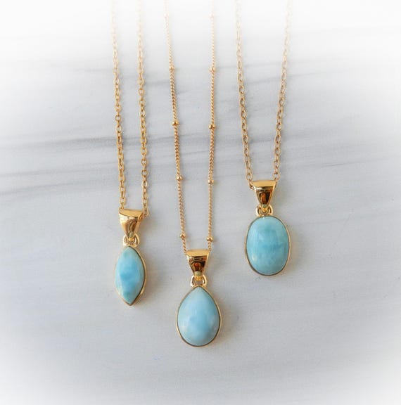 Larimar Necklace Gold • Small Gold Larimar Pendant • Gold Caribbean Larimar Necklace Larimar Necklace Gold • Small Gold Larimar Pendant • Gold Caribbean Larimar Necklace