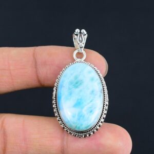 Larimar Pendant: Oval Gemstone, 925 Sterling Silver Boho Jewelry Larimar Pendant: Oval Gemstone, 925 Sterling Silver Boho Jewelry
