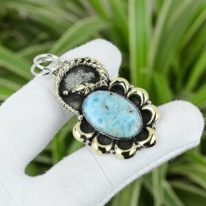 Larimar Snake Pendant: 925 Sterling Silver, 18K Gold Plated, Handmade Larimar Snake Pendant: 925 Sterling Silver, 18K Gold Plated, Handmade