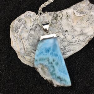 Stunning! Bávaro Rough-Polish Larimar and Sterling Silver Pendant (4-12) Stunning! Bávaro Rough-Polish Larimar and Sterling Silver Pendant (4-12)