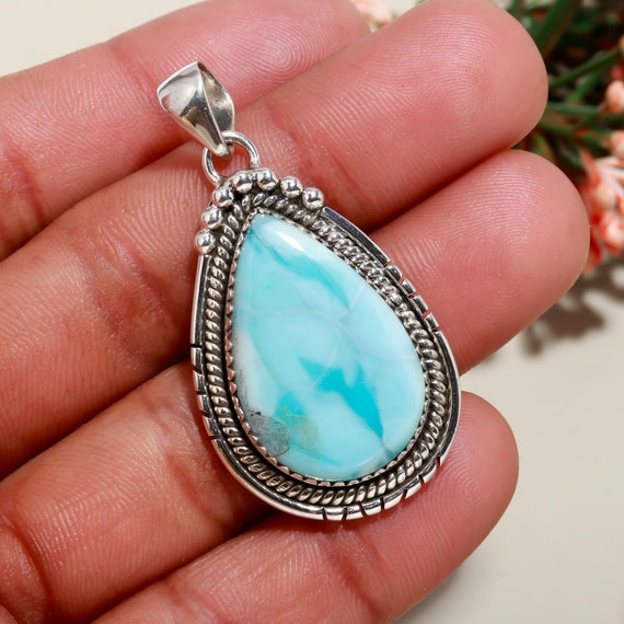 Teardrop Larimar Pendant: 925 Sterling Silver Gemstone Jewelry