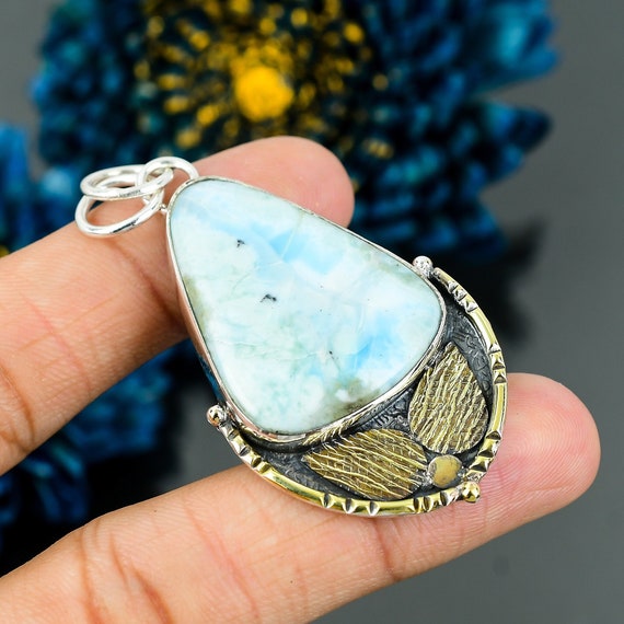 Trillion Larimar Pendant: Handmade 925 Sterling Silver Gemstone Jewelry