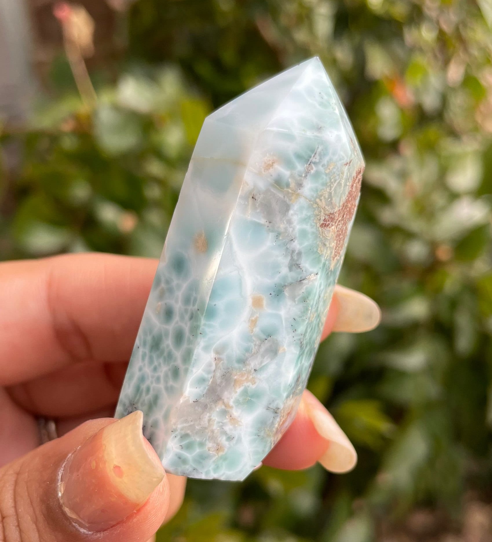Aa Blue Larimar Crystal Tower: Polished Pectolite Point (51.6g)