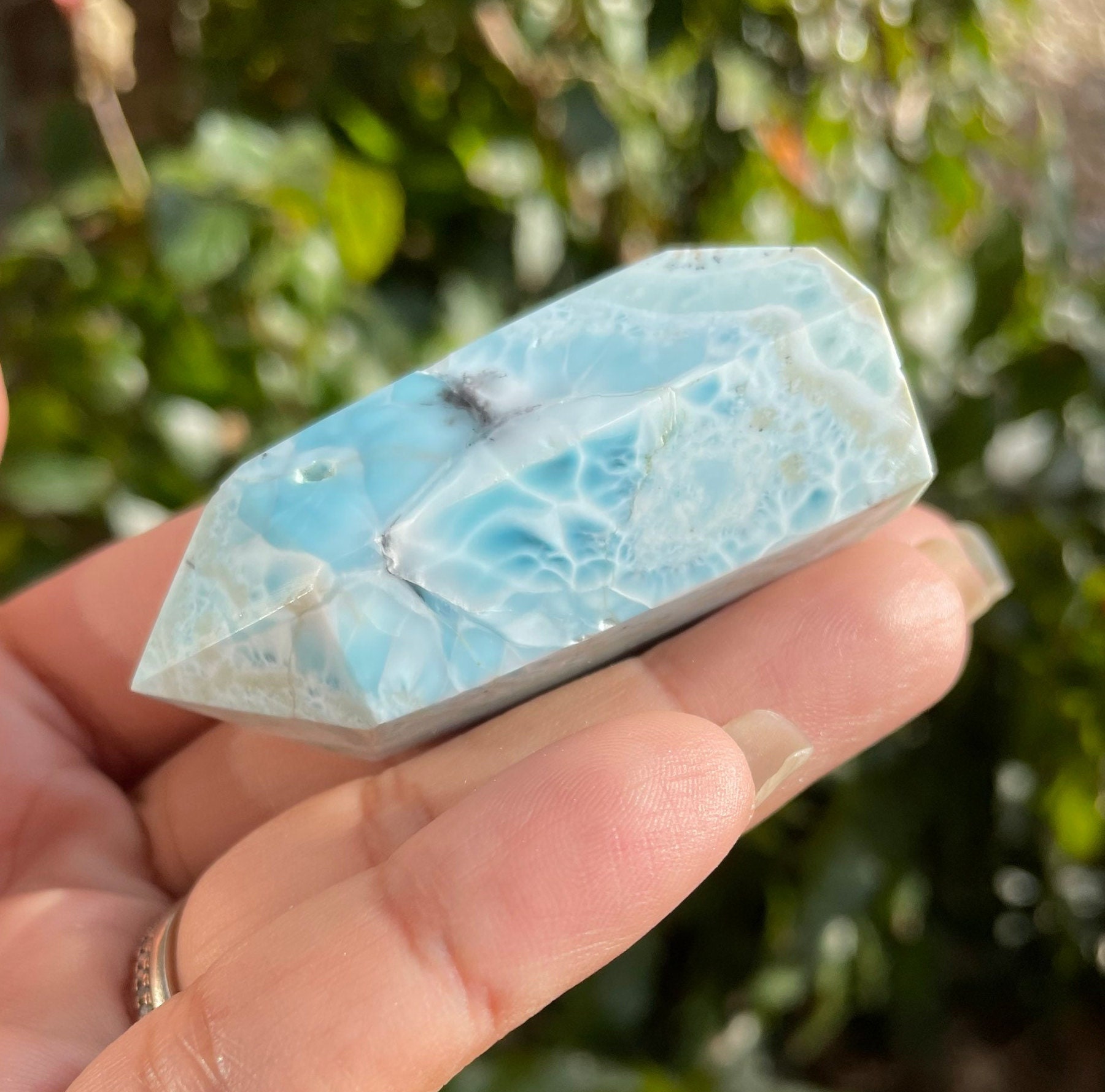 Aa Blue Larimar Crystal Tower: Dominican Pectolite Point (60g)