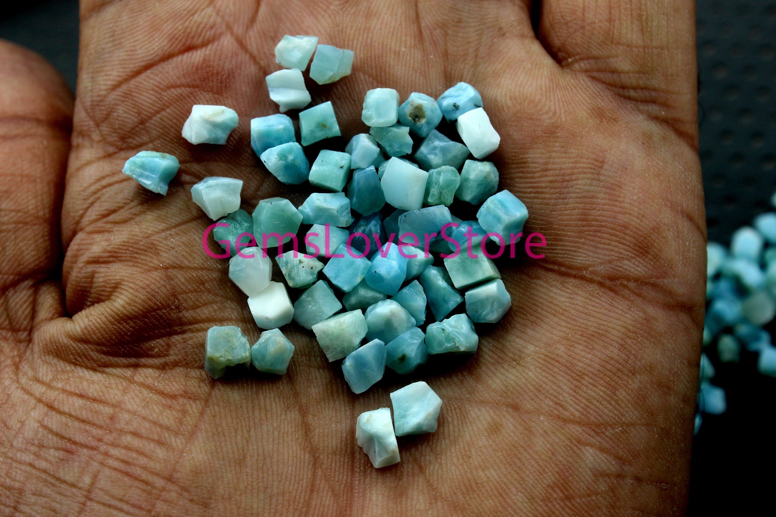 50 Piece Natural Larimar Rough: Blue Crystal Gemstone (4-6 Mm)
