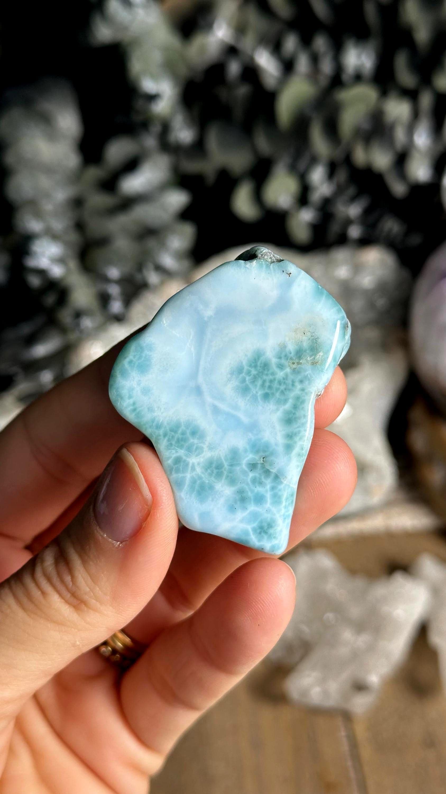 Sky Blue Larimar Slab: Raw Dominican Stone (2")