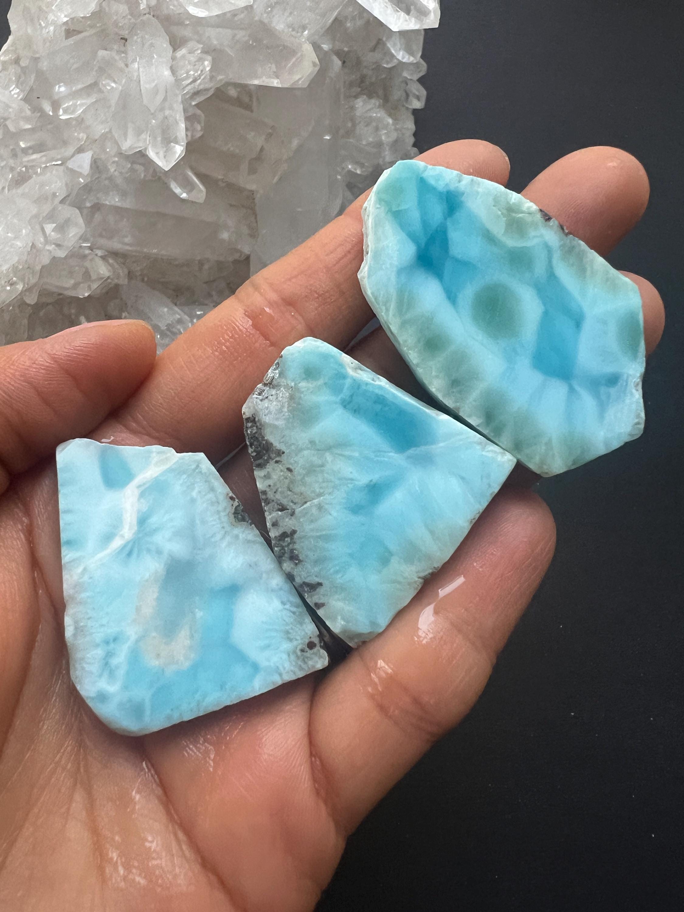Raw Larimar Slice, Natural Blue Crystal Stone, Dominican Republic