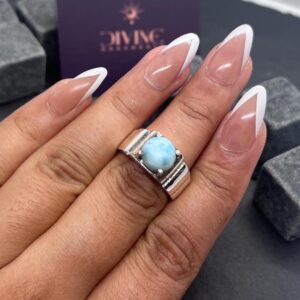 Larimar 925 Sterling Silver Gemstone Jewelry Ring ~ Handmade Jewelry ~ Round Shape ~ Gift For Anniversary Larimar 925 Sterling Silver Gemstone Jewelry Ring ~ Handmade Jewelry ~ Round Shape ~ Gift For Anniversary