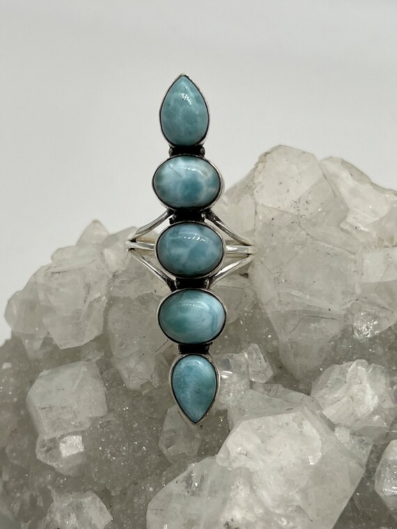 Abstract Five Stone Larimar Ring, Size 12 Abstract Five Stone Larimar Ring, Size 12