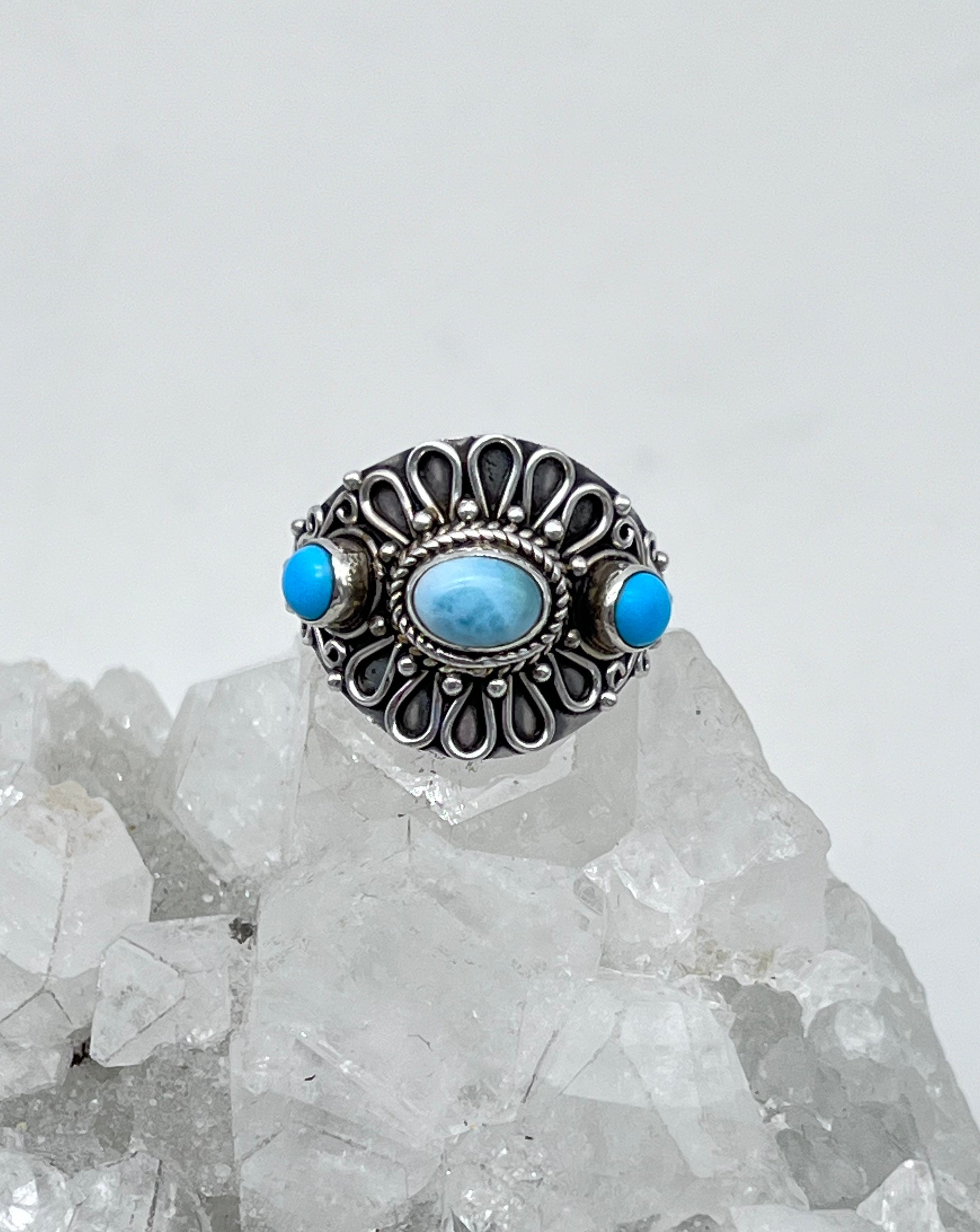 Abstract Larimar Ring, Size 8 1/2 Abstract Larimar Ring, Size 8 1/2