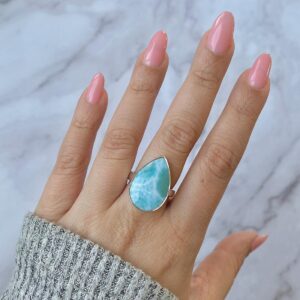 Larimar Adjustable Ring / 925 Sterling Silver / Healing Gemstone / Gifts for her / Pear Cab / Larimar Jewellery / Statement Ring LAR-R-38. Larimar Adjustable Ring / 925 Sterling Silver / Healing Gemstone / Gifts for her / Pear Cab / Larimar Jewellery / Statement Ring LAR-R-38.