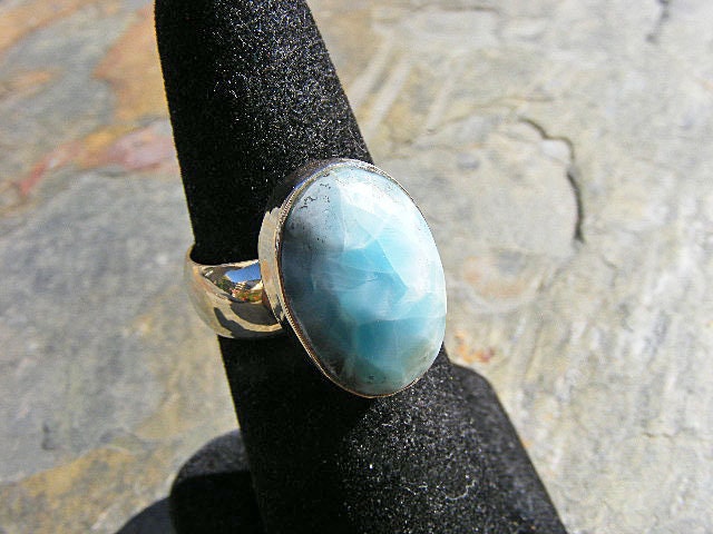 Larimar Ring, Faceted Cut, Larimar Stone, Dreamy Colors, Size 7, The Dolphin Stone From The Caribbean, Sterling Silver