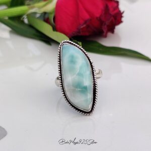 Genuine Larimar Ring, 925 Silver Handcrafted Jewelry, Unique Design Gemstone Ring Genuine Larimar Ring, 925 Silver Handcrafted Jewelry, Unique Design Gemstone Ring