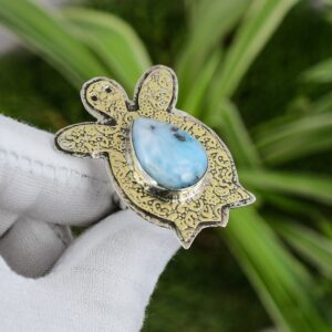 Handmade Larimar Ring: 18K Gold Plated Sterling Silver Tortoise Ring Handmade Larimar Ring: 18K Gold Plated Sterling Silver Tortoise Ring