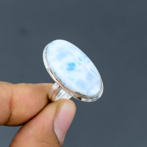 Handmade Larimar Ring: Oval Gemstone, Adjustable Sterling Silver Handmade Larimar Ring: Oval Gemstone, Adjustable Sterling Silver