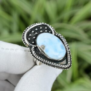 Handmade Larimar Ring: Oval Gemstone, 925 Sterling Silver, Size 7.75 Handmade Larimar Ring: Oval Gemstone, 925 Sterling Silver, Size 7.75