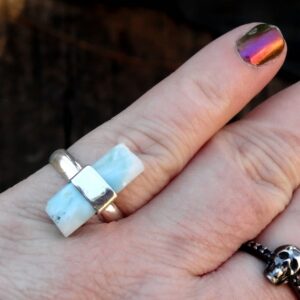 Handmade Raw Blue Larimar Ring: Sterling Silver, Natural Stone, Size 9 Handmade Raw Blue Larimar Ring: Sterling Silver, Natural Stone, Size 9
