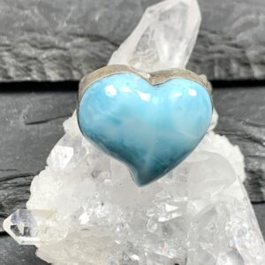 Larimar Heart Ring – Adjustable Sterling Silver Ring, Natural Caribbean Gemstone Larimar Heart Ring – Adjustable Sterling Silver Ring, Natural Caribbean Gemstone
